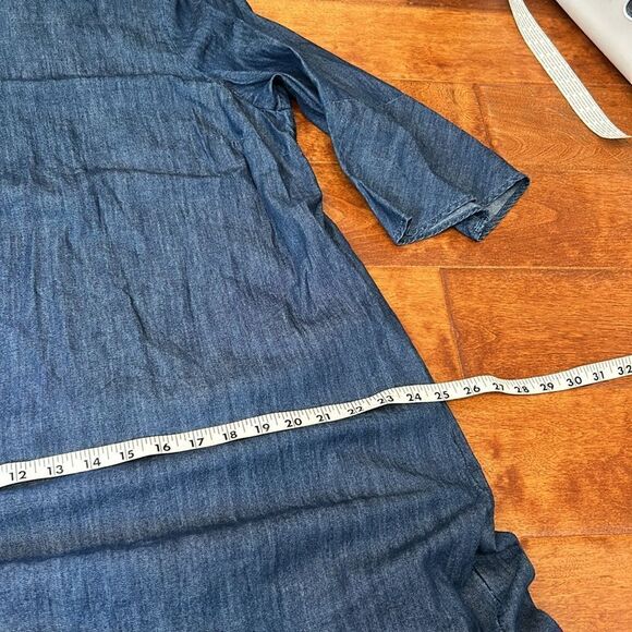 Talbots classic Womens Blue Denim Dress  18wP Back Zip Bell Sleeve Shift Cotton - Picture 7 of 9